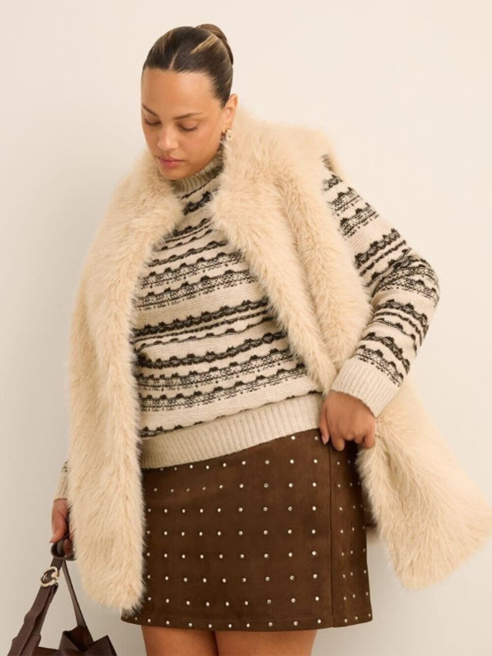 Brown Faux-Suede Mini Skirt with Rhinestones-NWT-PLUS SIZE – Pennington’s - Picture 5 of 5